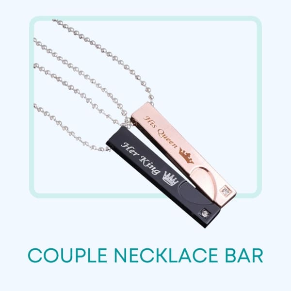 His Queen, Her King Couple Necklace Bar