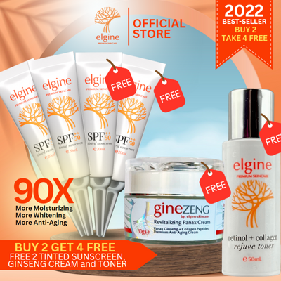 ELGINE™ PREMIUM SKINCARE Brightening and Anti-aging SPF20++ Tinted Sunscreen 2 PCS - Free 2 Sunscreens & Ginezeng Cream & Toner