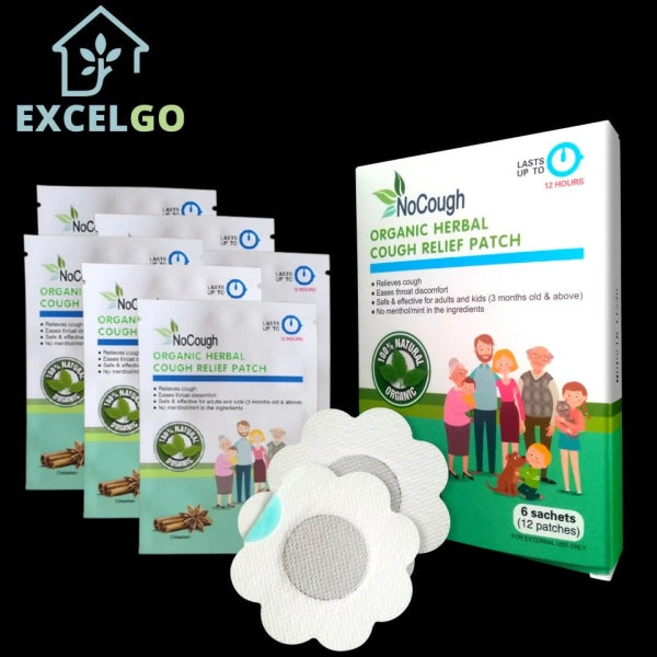 NOCOUGH ORGANIC HERBAL COUGH RELIEF PATCH BY EXCELGO™ 1 BOX (12 PATCHES)