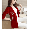 Embroidered Korean Cardigan Magenta Red