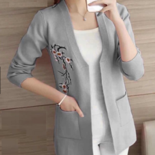 Embroidered Korean Cardigan Black Embroidery Sweater cardigan embroidered Korean pullover Sweater Jacket