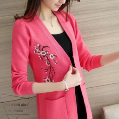 Embroidered Korean Cardigan Pink Embroidery Sweater cardigan embroidered Korean pullover Sweater Jacket