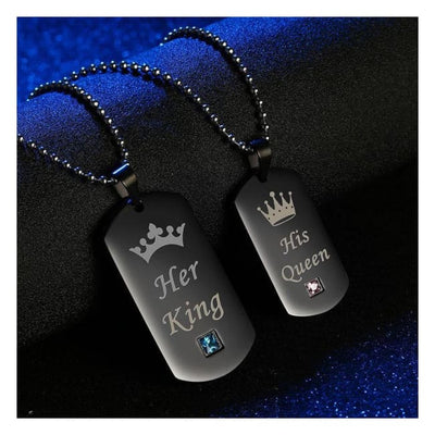 Her King & His Queen Couple Necklace Tag