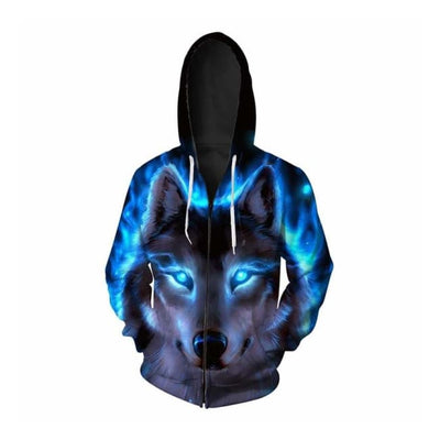 Varr the Blue Fire Wolf - Hoodie (UNISEX) Sweatshirt wolf Jacket Hooded