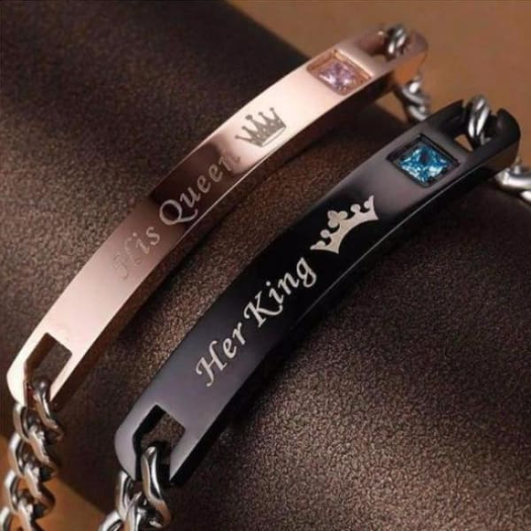 WGEAsia His Queen Her King Couple Bracelet engraved titanium gift boyfriend girlfriend stainless steel jewelry couple