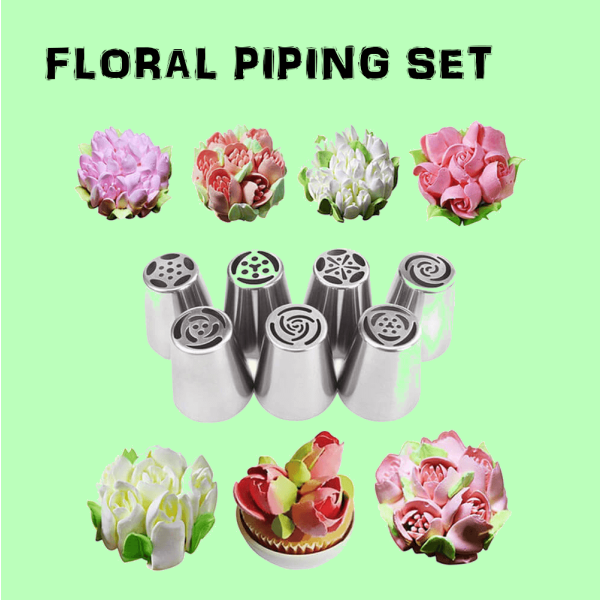 Chef Cake Decor Piping Nozzle Set Flower Piping and Russian Piping Flower Piping